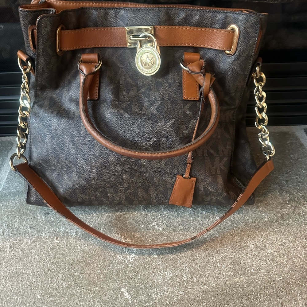 Michael Kors Dark Brown Shoulder Bag with Gold Accents